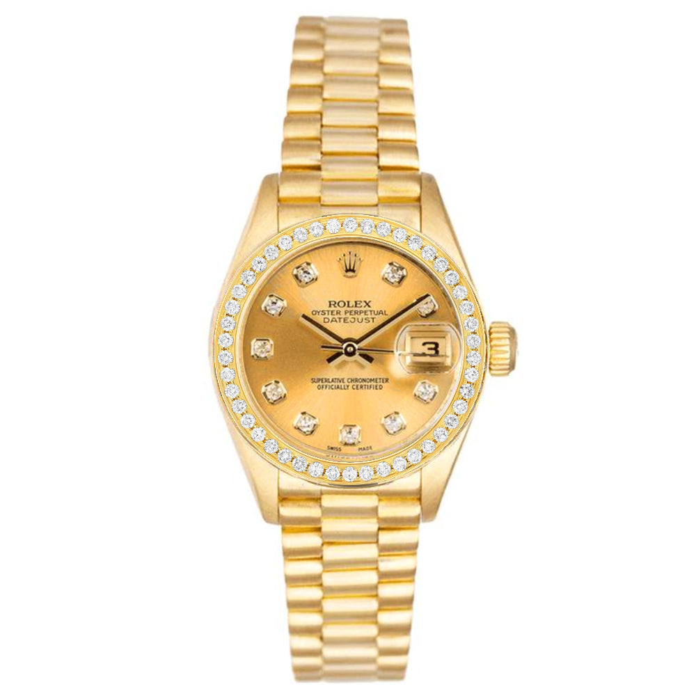 Datejust 26 President Tropical Champagne Diamond Dial & Custom Diamond Bezel 18-Karat Gold