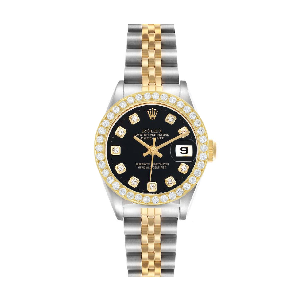 Datejust 26 Custom Black Diamond Dial with Custom Diamond Bezel 18-Karat Gold and Stainless Steel