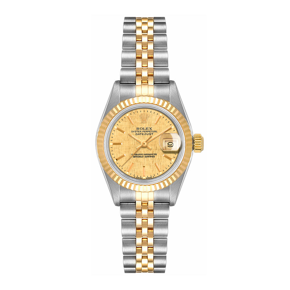 Datejust 26 Champagne Linen Dial 18-Karat Gold and Stainless Steel Jubilee Bracelet