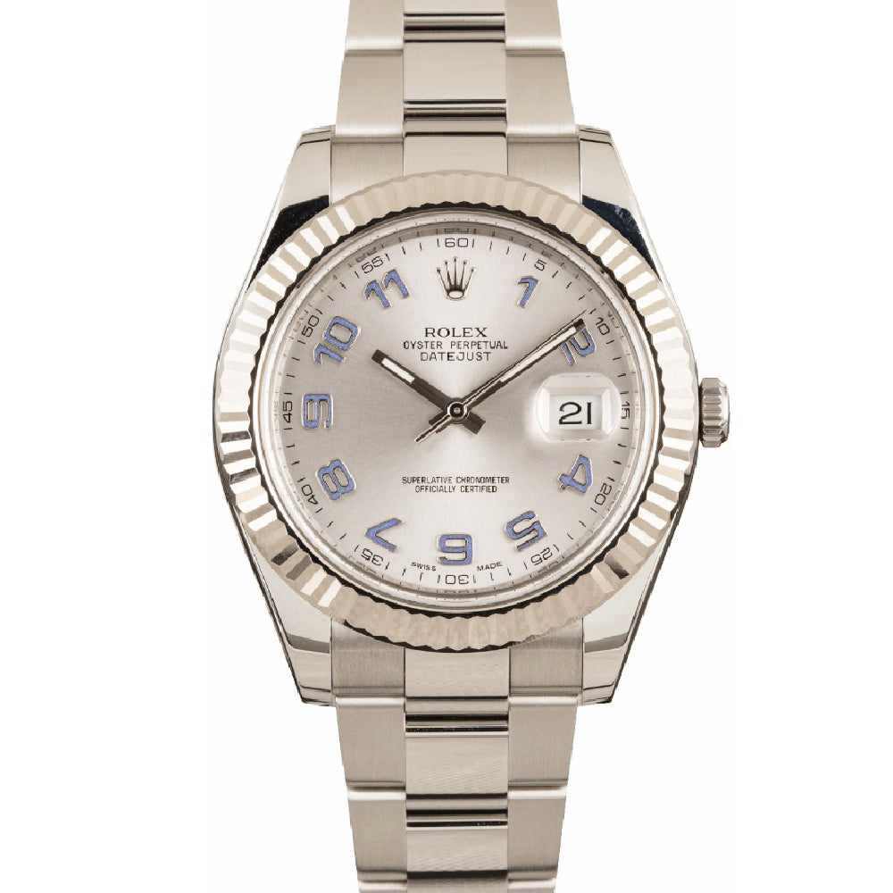 Datejust 41 Silver Arabic Lavendar Dial 18-Karat White Gold and Stainless Steel Oyster Bracelet