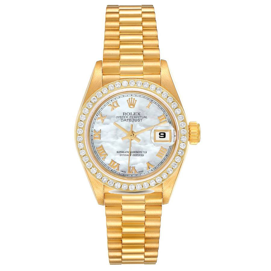 Datejust 26 Presidential Custom Mother of Pearl Roman Dial & Custom Diamond Bezel 18-Karat Gold