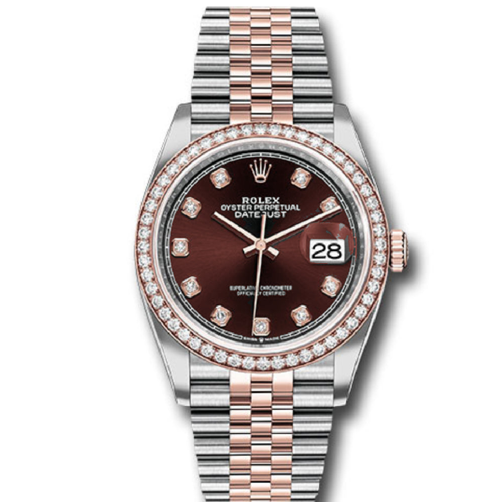 Datejust 36 Custom Chocolate Diamond Dial with Custom Diamond Bezel 18-Karat Gold and Stainless Steel Jubilee Bracelet