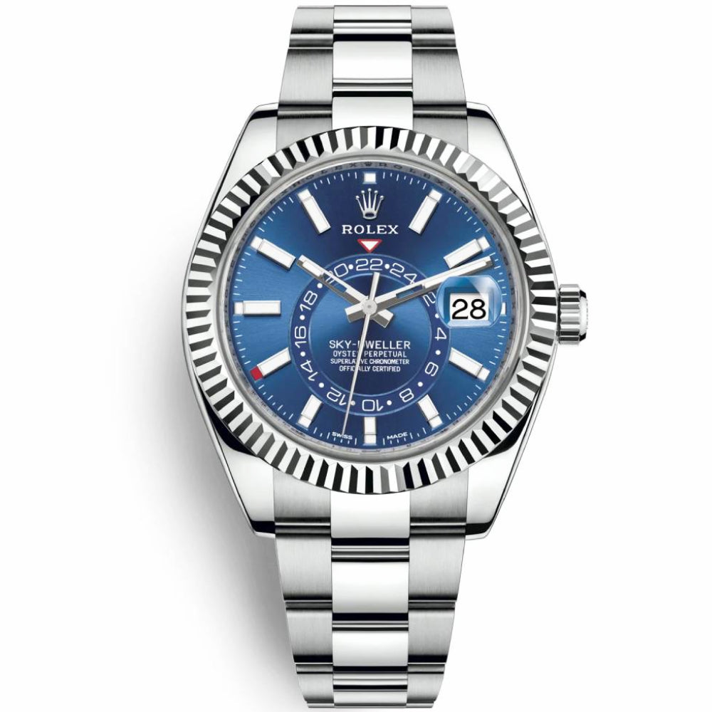 Sky-Dweller 42 Blue Dial 18-Karat White Gold and Stainless Steel Oyster Bracelet