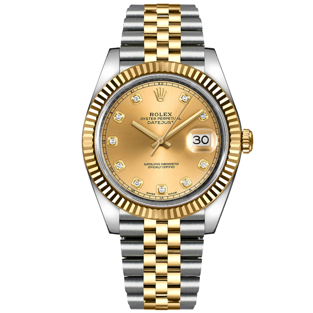 Datejust 41 Champagne Diamond Dial 18-Karat Gold and Stainless Steel Jubilee Bracelet
