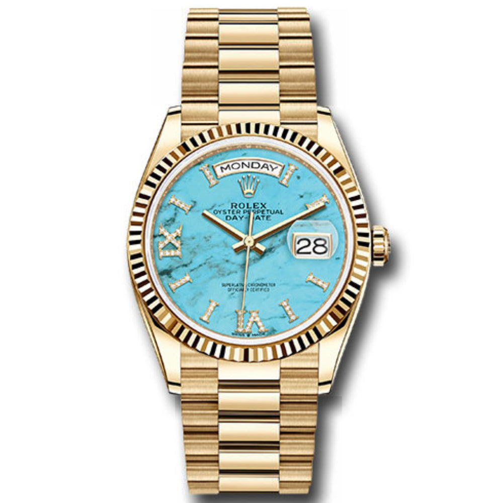 Day-Date 36 Custom Turquoise Roman Diamond Dial 18-Karat Gold Presidential
