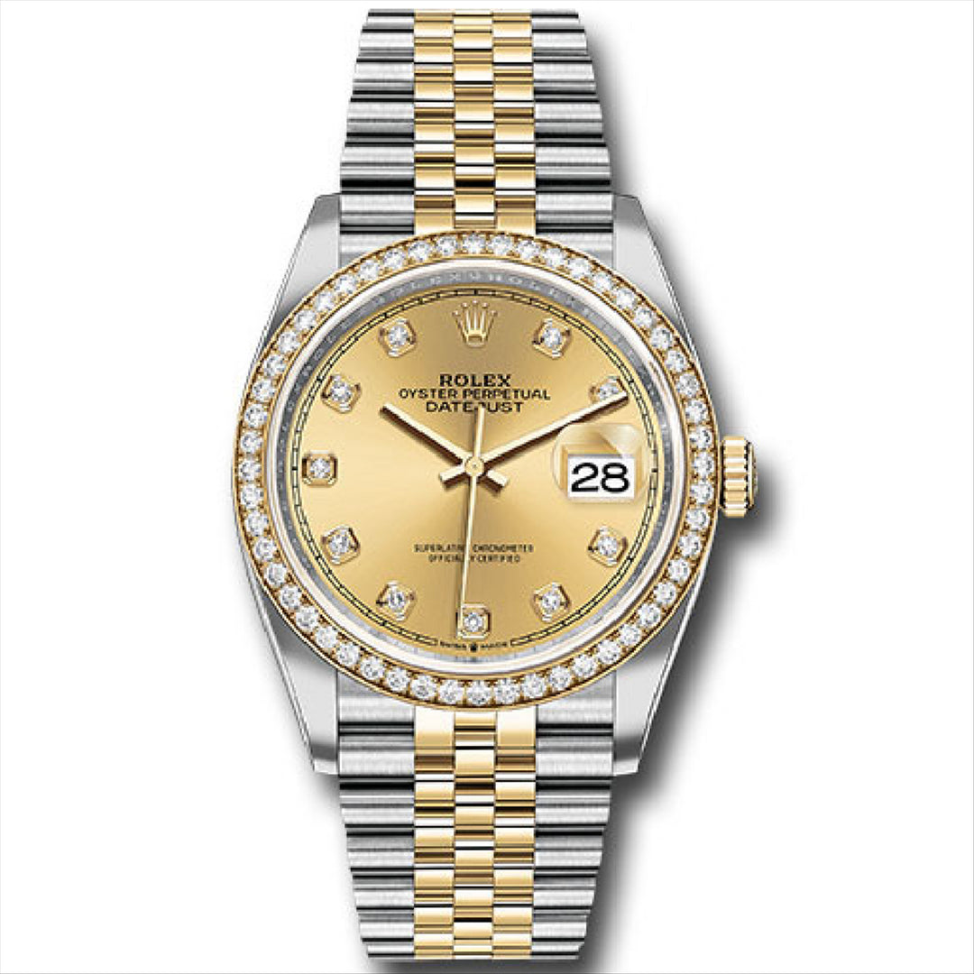 Datejust 36 Champagne Diamond Dial and Custom Diamond Bezel Steel and 18kt Gold Jubilee Bracelet Automatic Watch