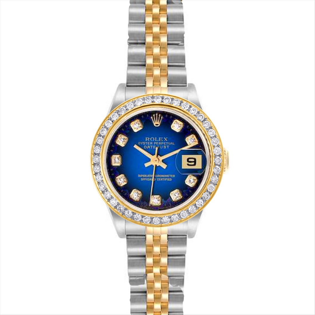 Datejust 26 Custom Sapphire Blue DiamondDial & Custom Diamond  Bezel Steel 18-Karat Gold and Stainless Jubilee Bracelet Automatic Watch
