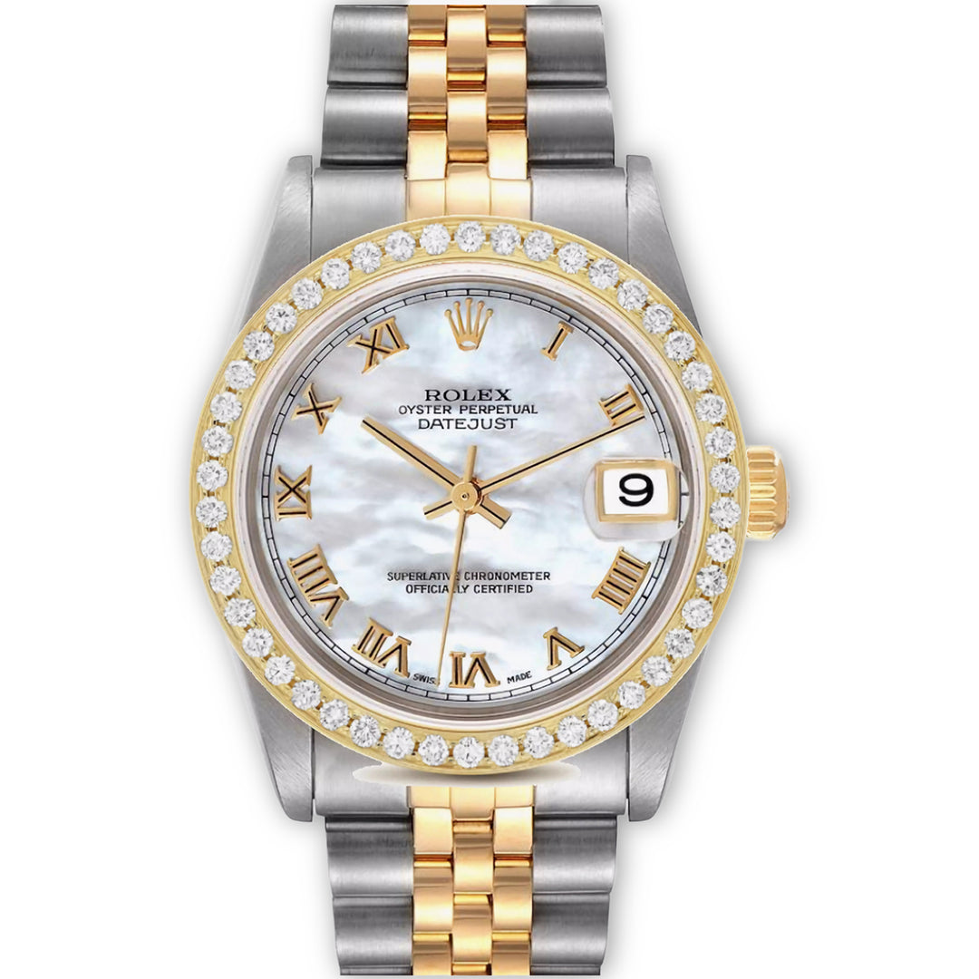 Datejust 36 Custom Roman Mother of Pearl Dial with Diamond Bezel & Jubilee Bracelet in 18K Gold & Stainless Steel