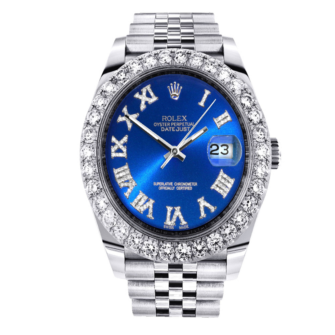 Datejust 36 Custom Roman Blue Diamond Dial with 2-Carat Diamond Bezel, Jubilee Bracelet Stainless Steel