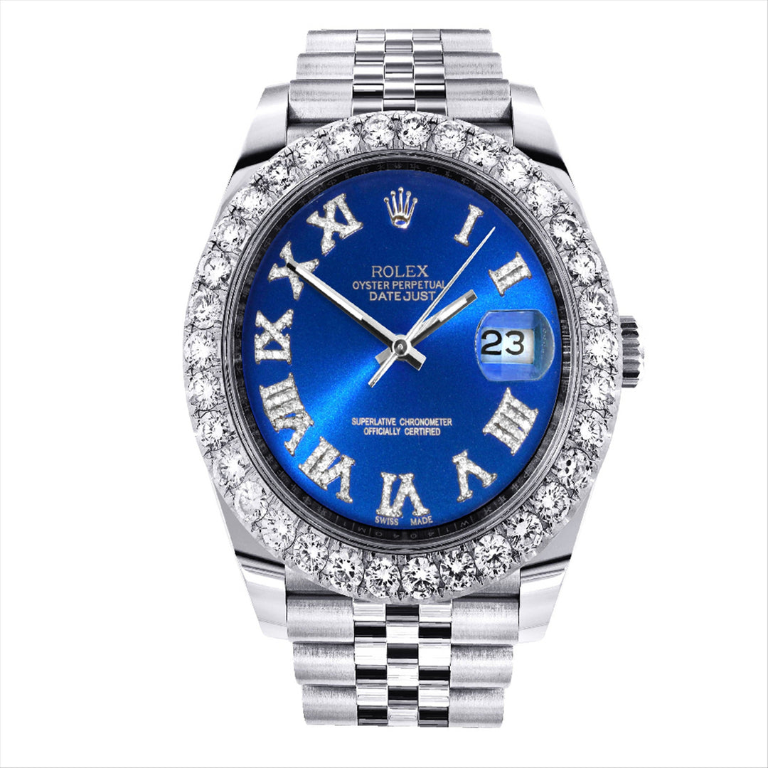 Datejust 36 Custom Roman Blue Diamond Dial with 2-Carat Diamond Bezel, Jubilee Bracelet Stainless Steel