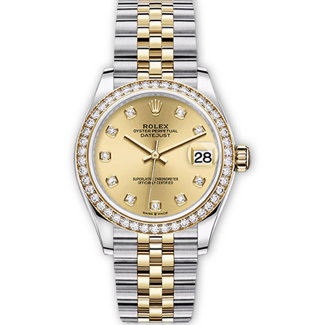 Datejust 31 Champagne Diamond Dial with Diamond Bezel & Jubilee Bracelet in 18K Gold & Stainless Steel