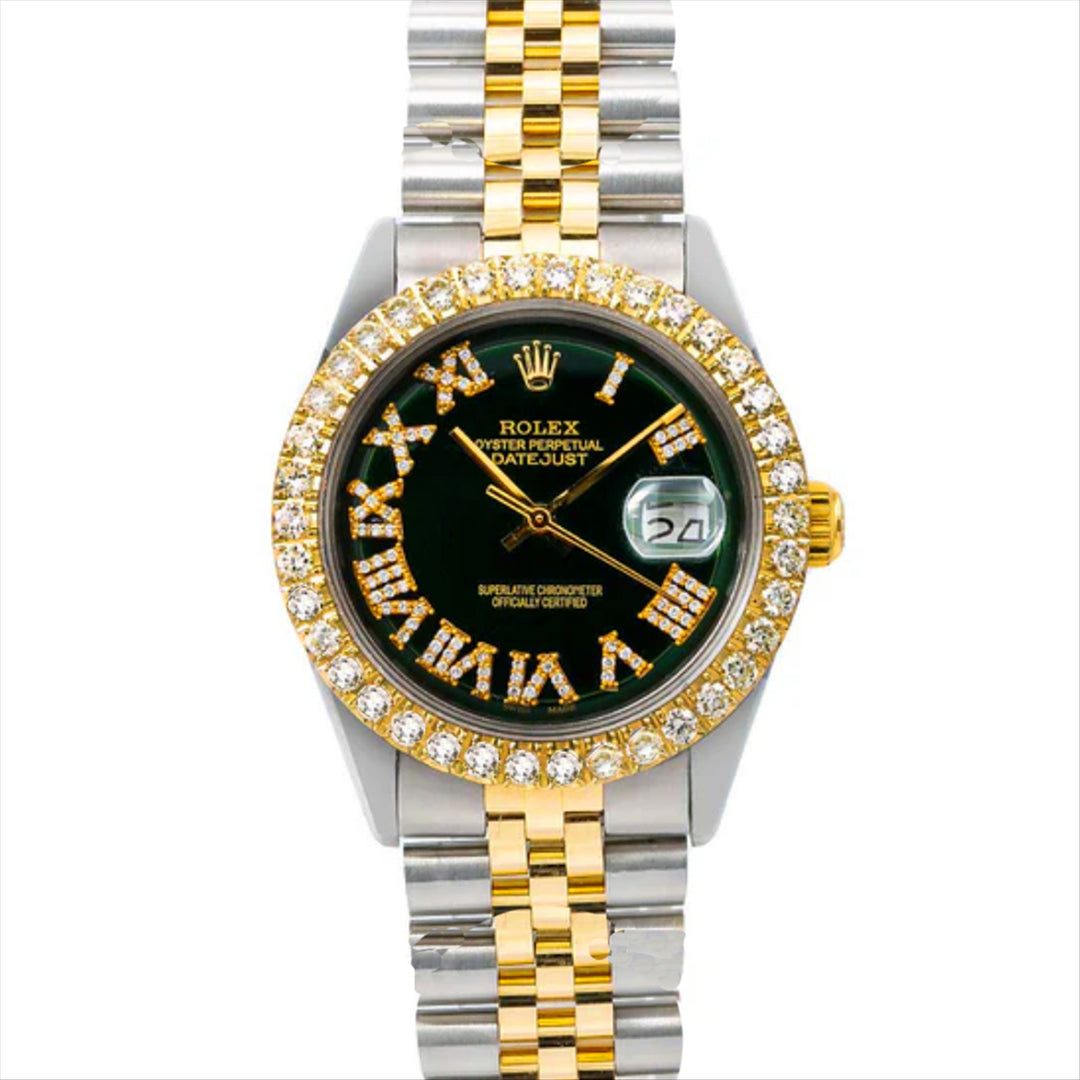 Datejust 36 Custom Black Roman Diamond Dial with Custom 3.50CT VVS/FG Diamond Bezel 18-Karat Gold and Stainless Steel Jubilee Bracelet