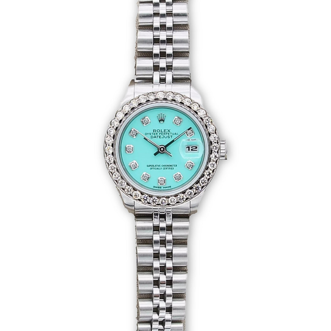 Datejust 26 Custom Tiffany Blue Diamond Dial with Diamond Bezel & Jubilee Bracelet in Stainless Steel