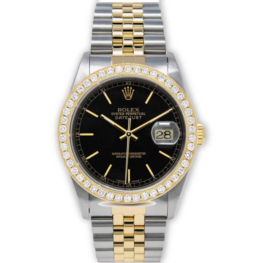 Datejust 36 Black Dial with Diamond Bezel & Jubilee Bracelet in 18K Gold & Stainless Steel