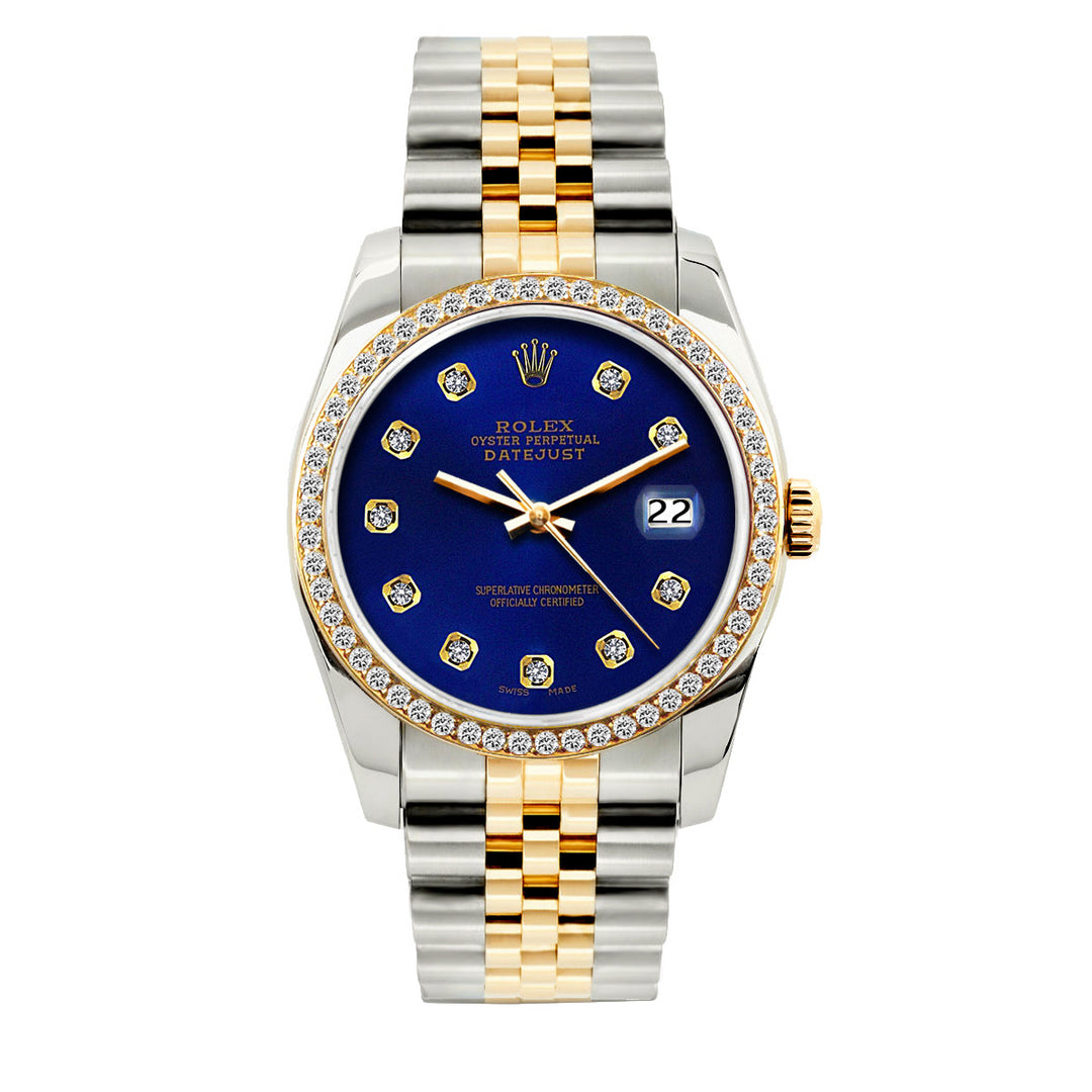 Datejust 36 Custom Sub Blue Diamond Dial with Diamond Bezel & Jubilee Bracelet in 18K Gold & Stainless Steel