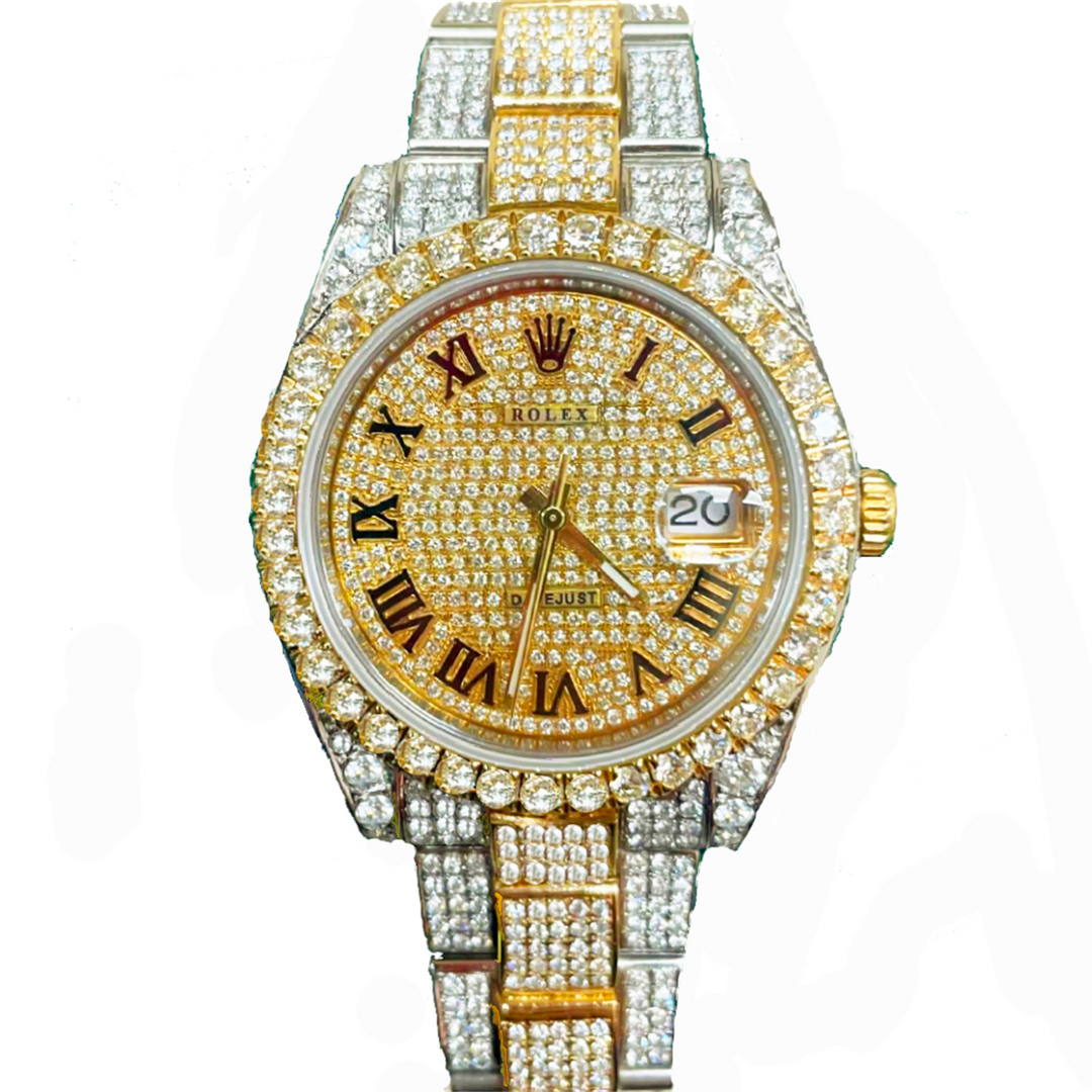 Datejust 41 Iced Out Custom Diamonds 25.35 Carats VVS/FG Oyster Bracelet in 18-Karat Gold and Stainless Steel