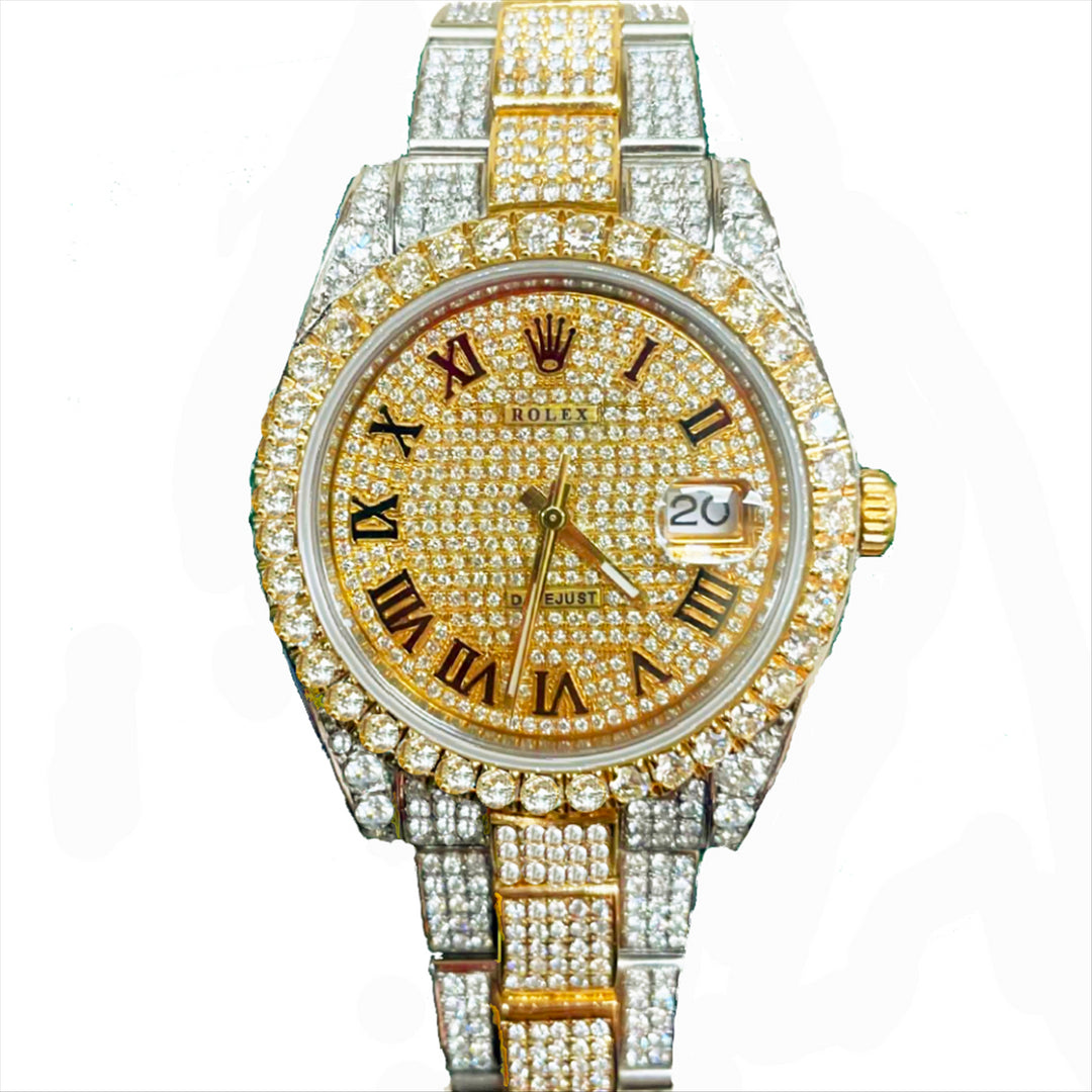 Datejust 41 Iced Out Custom Diamonds 25.35 Carats VVS/FG Oyster Bracelet in 18-Karat Gold and Stainless Steel