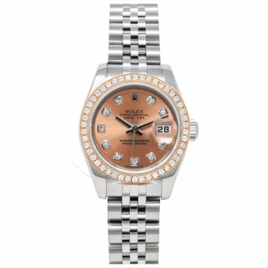 Datejust 26 Chocolate Diamond Dial with Rose Gold Diamond Bezel Jubilee Bracelet Stainless Steel