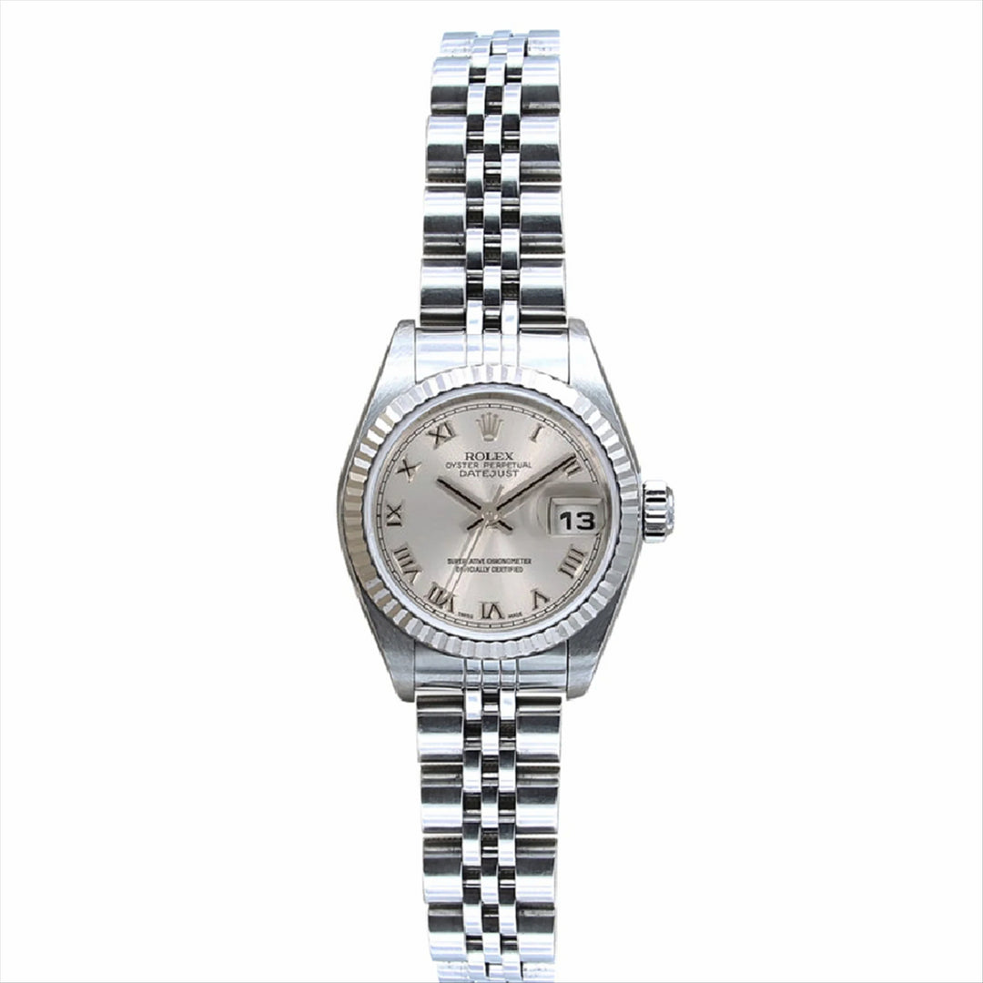 Datejust 26 Silver Roman Dial 18-Karat Gold Fluted Bezel and Stainless Steel Jubilee Bracelet
