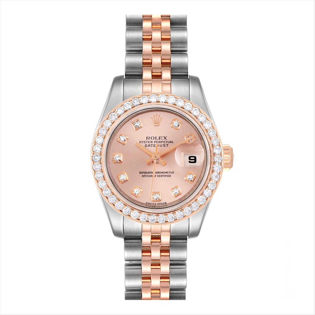 Datejust 26 Pink Diamond Dial with Custom 1.00CT VVS/FG Diamond Bezel in 18-Karat Rose Gold and Stainless Steel Jubilee Bracelet