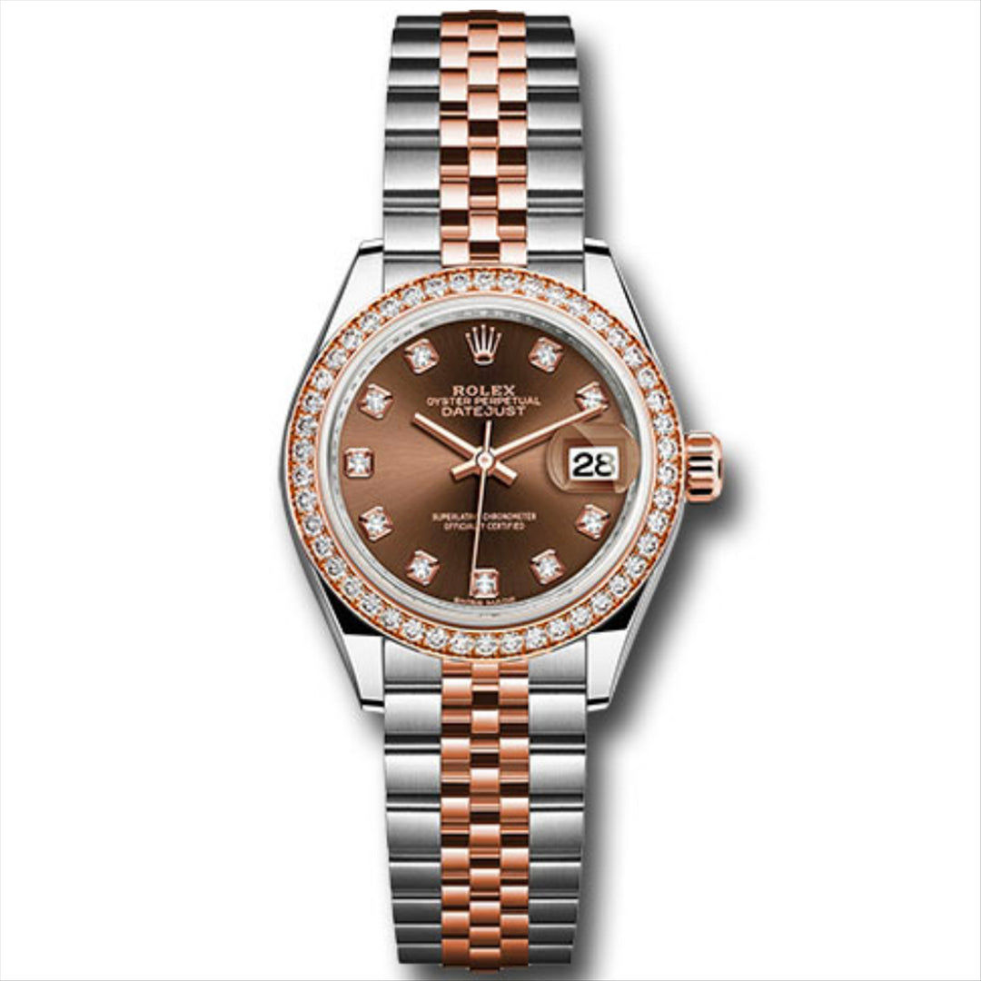 Datejust 26 Custom Chocolate Diamond Dial with Custom 1.00CT Diamond Bezel in 18-Karat Rose Gold and Stainless Steel Jubilee Bracelet