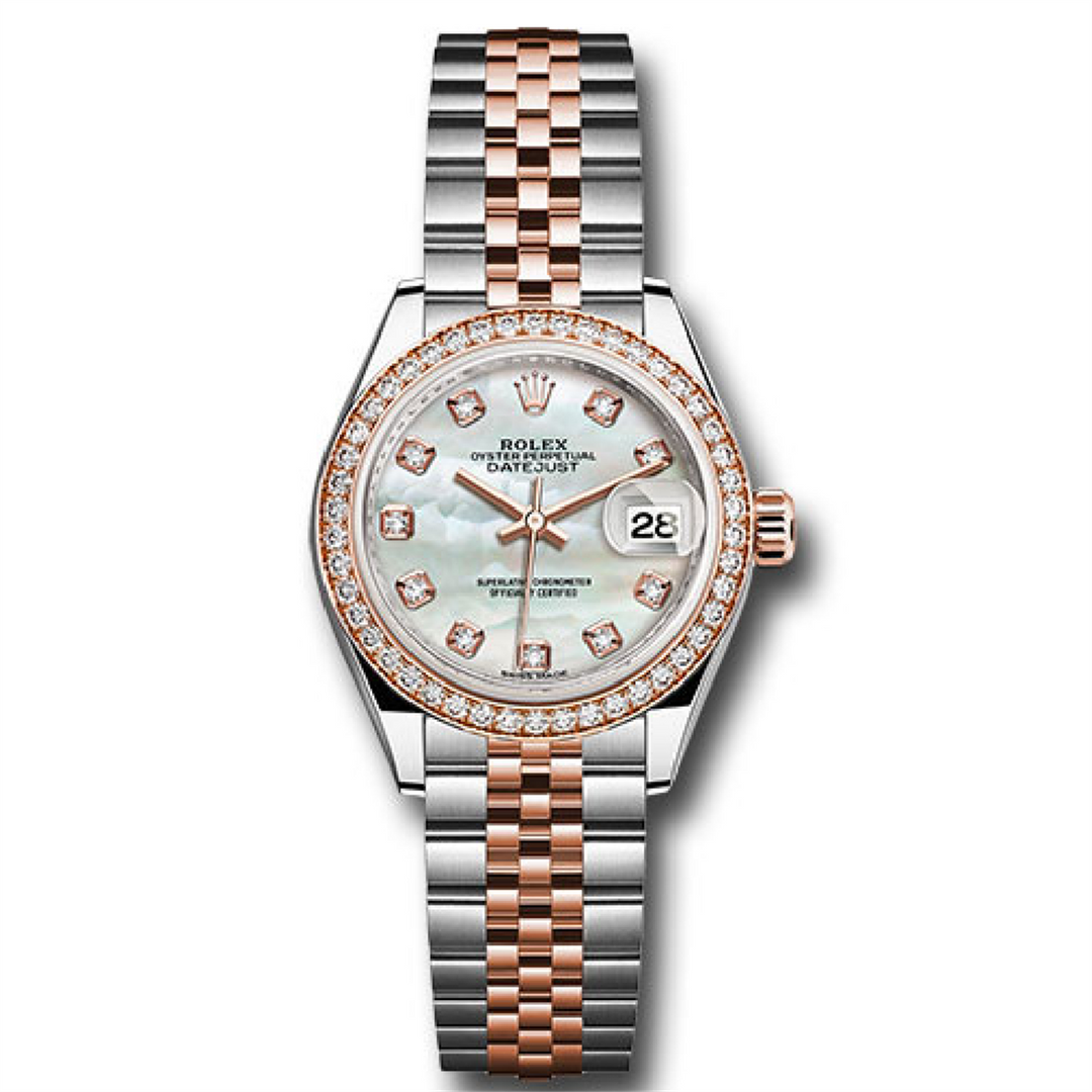 Datejust 26 Custom White Mother of Pearl Diamond Dial with Custom 1.20CT Diamond Bezel 18-Karat Rose Gold and Stainless Steel Jubilee Bracelet