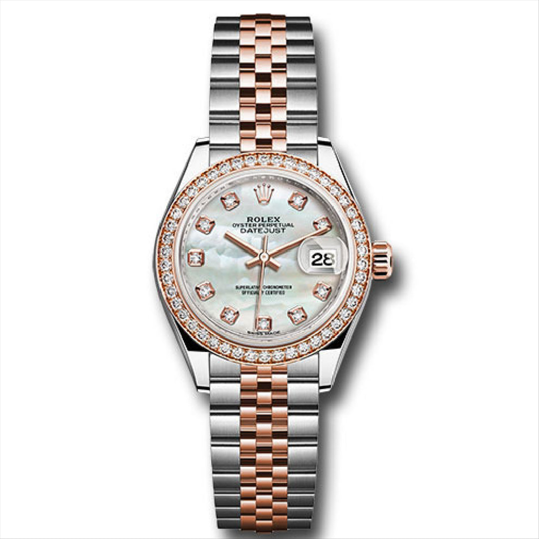 Datejust 26 Custom White Mother of Pearl Diamond Dial with Custom 1.20CT Diamond Bezel 18-Karat Rose Gold and Stainless Steel Jubilee Bracelet
