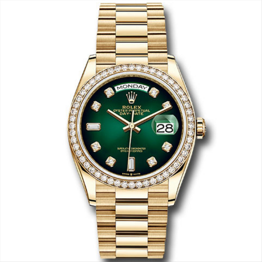 Day-Date 36 President Custom Ombré Green Diamond Dial  with Custom 2.00CT VVS/FG Diamond Bezel Automatic Watch in Full 18-Karat Gold