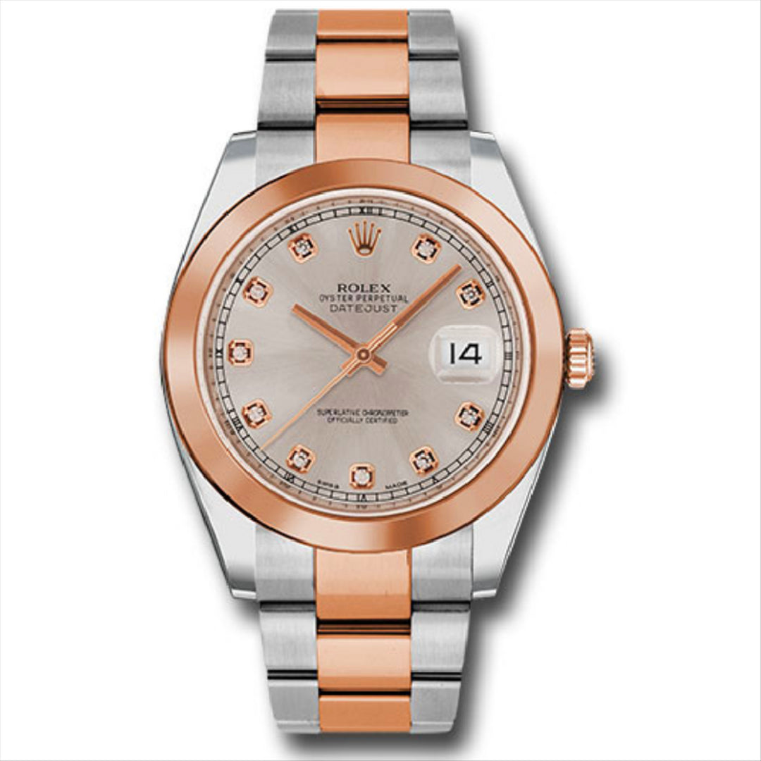 Datejust 41 Sundust Diamond Dial Smooth Bezel Steel and 18-Karat Rose Gold Oyster Bracelet