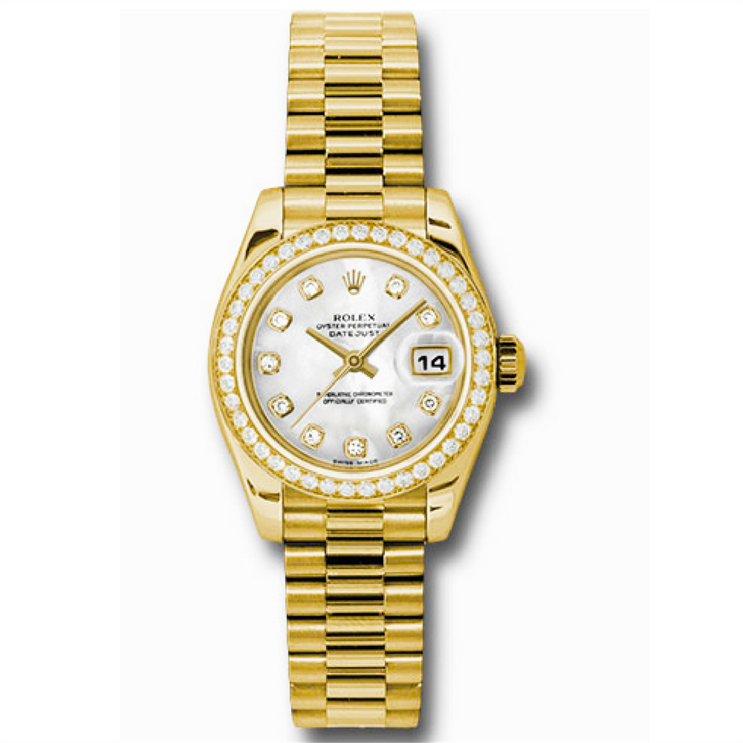 Datejust 26 Ladies President Custom Mother of Pearl Diamond Dial with Custom 1.20CT VVS/FG  Diamond Bezel in Full 18-Karat Gold