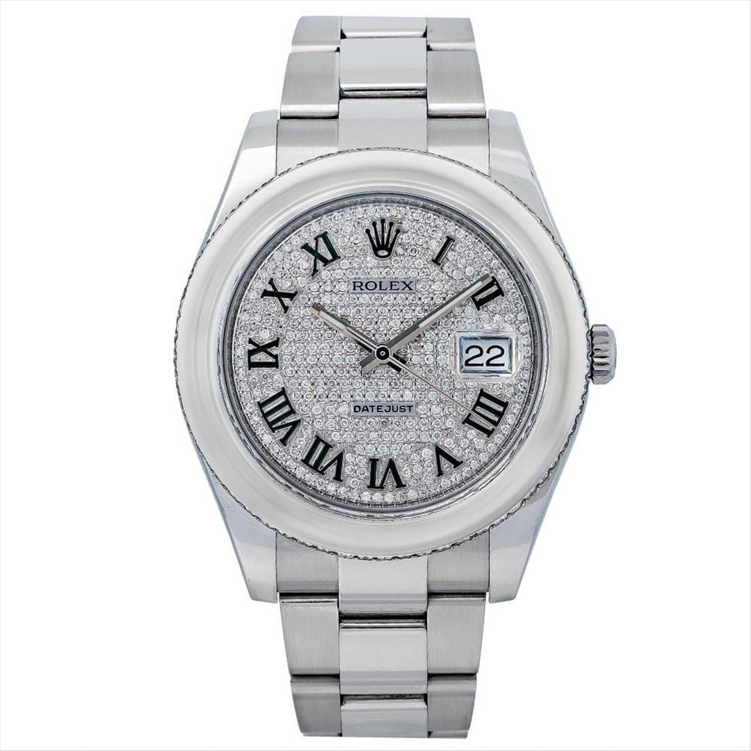 Datejust 41 Custom Pave Diamond Roman Dial 1.20 Carats Oyster Bracelet Automatic Watch