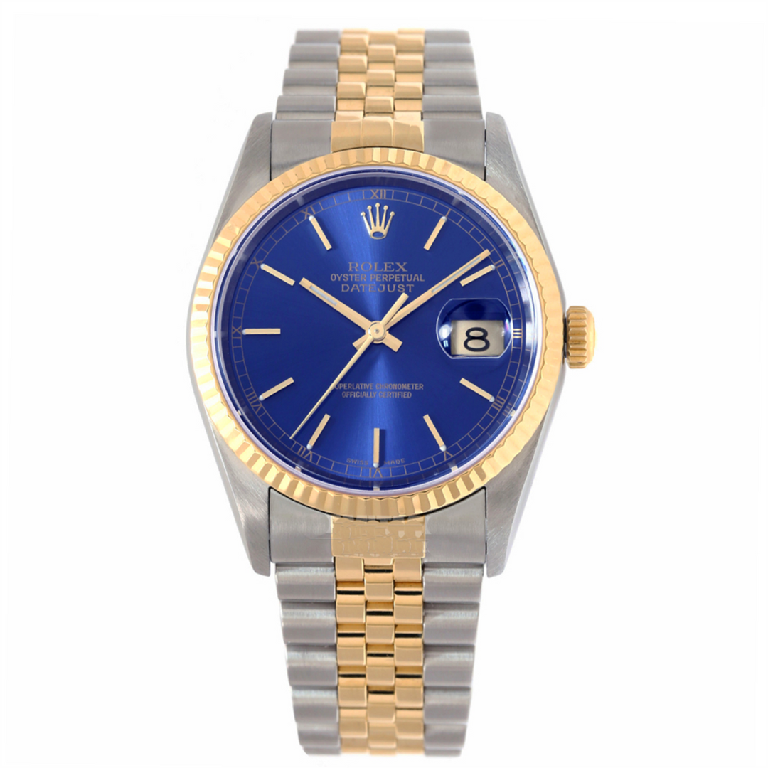 Datejust 36 Blue Stick Dial 18-Karat Gold and Stainless Steel Jubilee Bracelet Automatic Watch