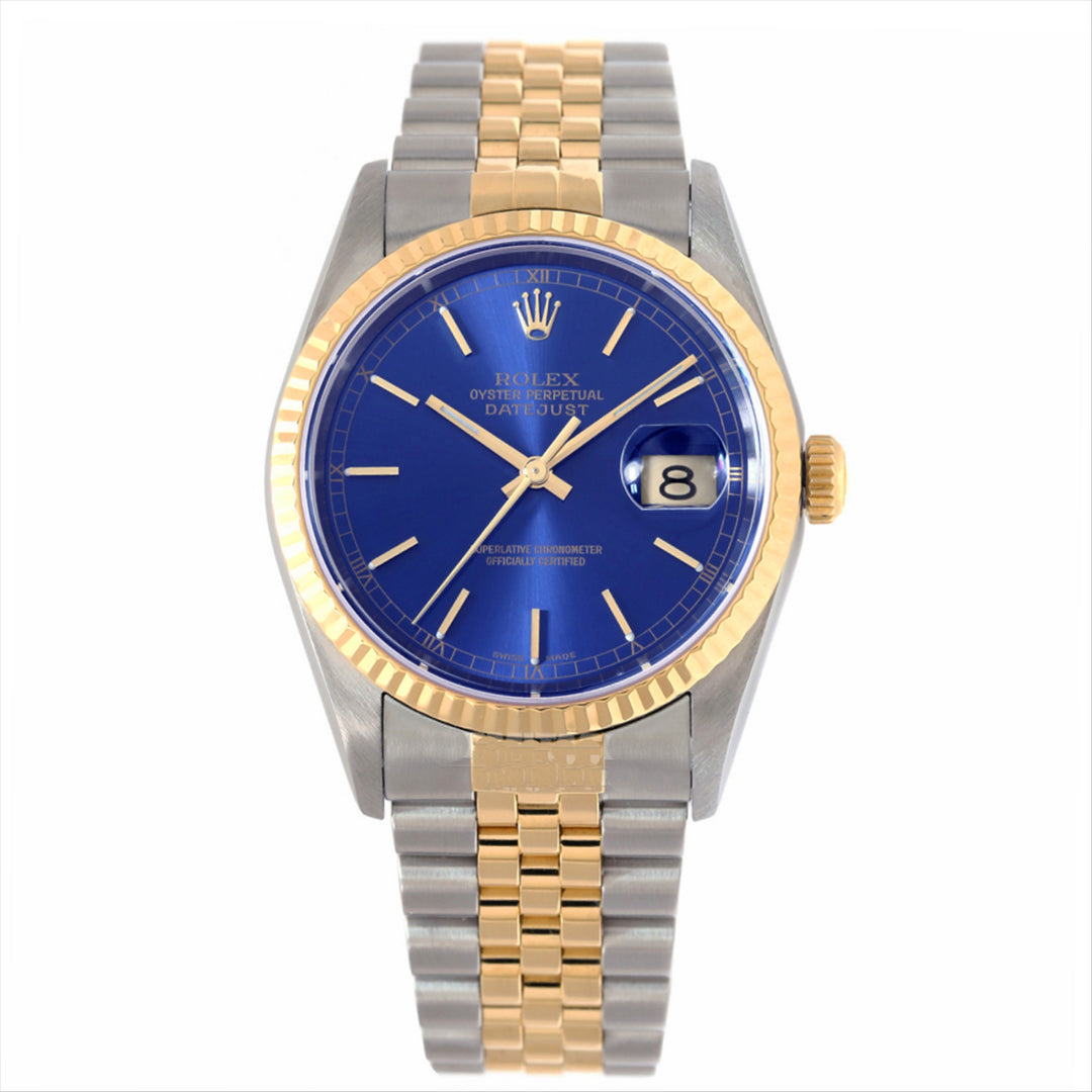 Datejust 36 Blue Stick Dial 18-Karat Gold and Stainless Steel Jubilee Bracelet Automatic Watch