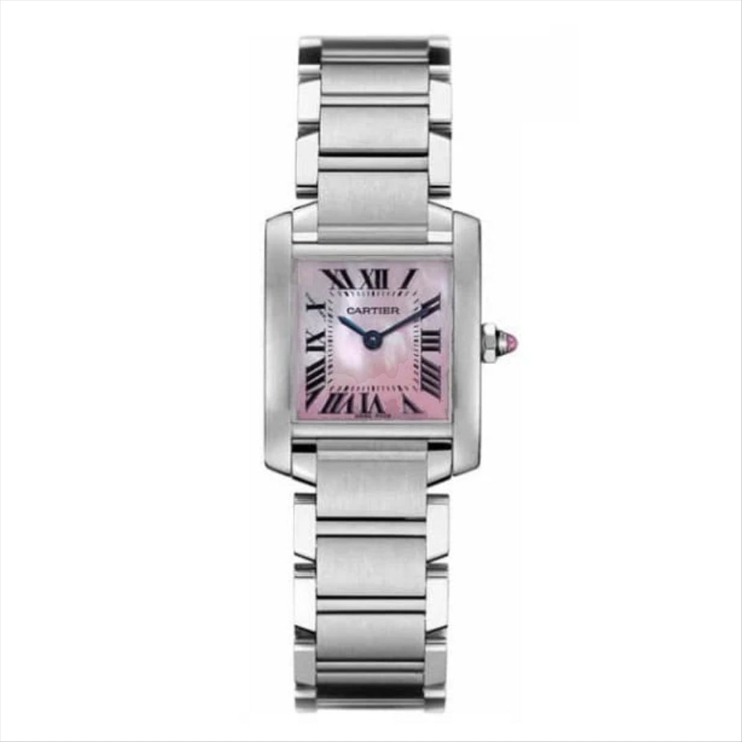 Cartier Ladies Tank Pink Shell Quartz in Stainless Steel