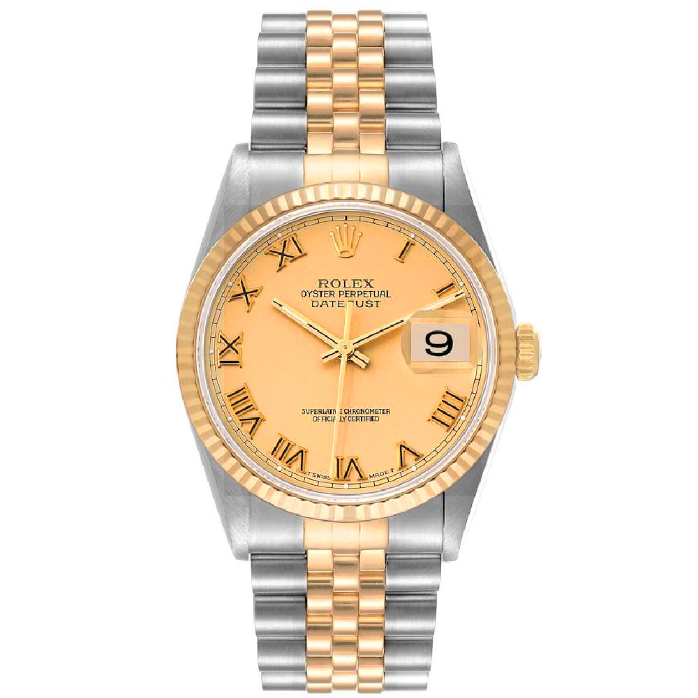 Datejust 36 Champagne Roman Dial 18-Karat Gold and Stainless Steel Jubilee Bracelet